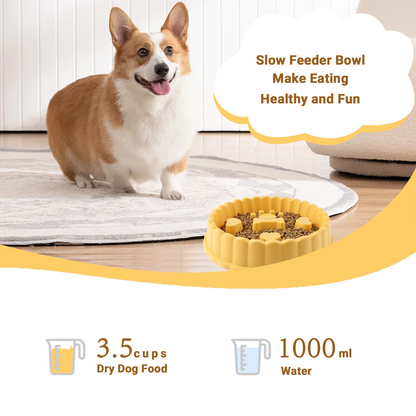 TinyWiz 𝐒𝐥𝐨𝐰 𝐅𝐞𝐞𝐝𝐞𝐫 𝐃𝐨𝐠 𝐁𝐨𝐰𝐥𝐬 𝐟𝐨𝐫 𝐋𝐚𝐫𝐠𝐞 𝐃𝐨𝐠𝐬, Anti-Choking Slow Feeding Dog Puzzle Bowl Interactive Healthy Dog Dishes to Slow Down Eating, Yellow