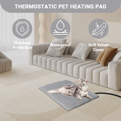 TinyWiz Pet Heating Pad for Dogs Cats - Heated Pet Bed Mat with Timer, 12 Level Temperature Adjustable Indoor Dog Cat Heating Pad with Overheat Protection, Pet Warming Mat with Chew Resistant Cord