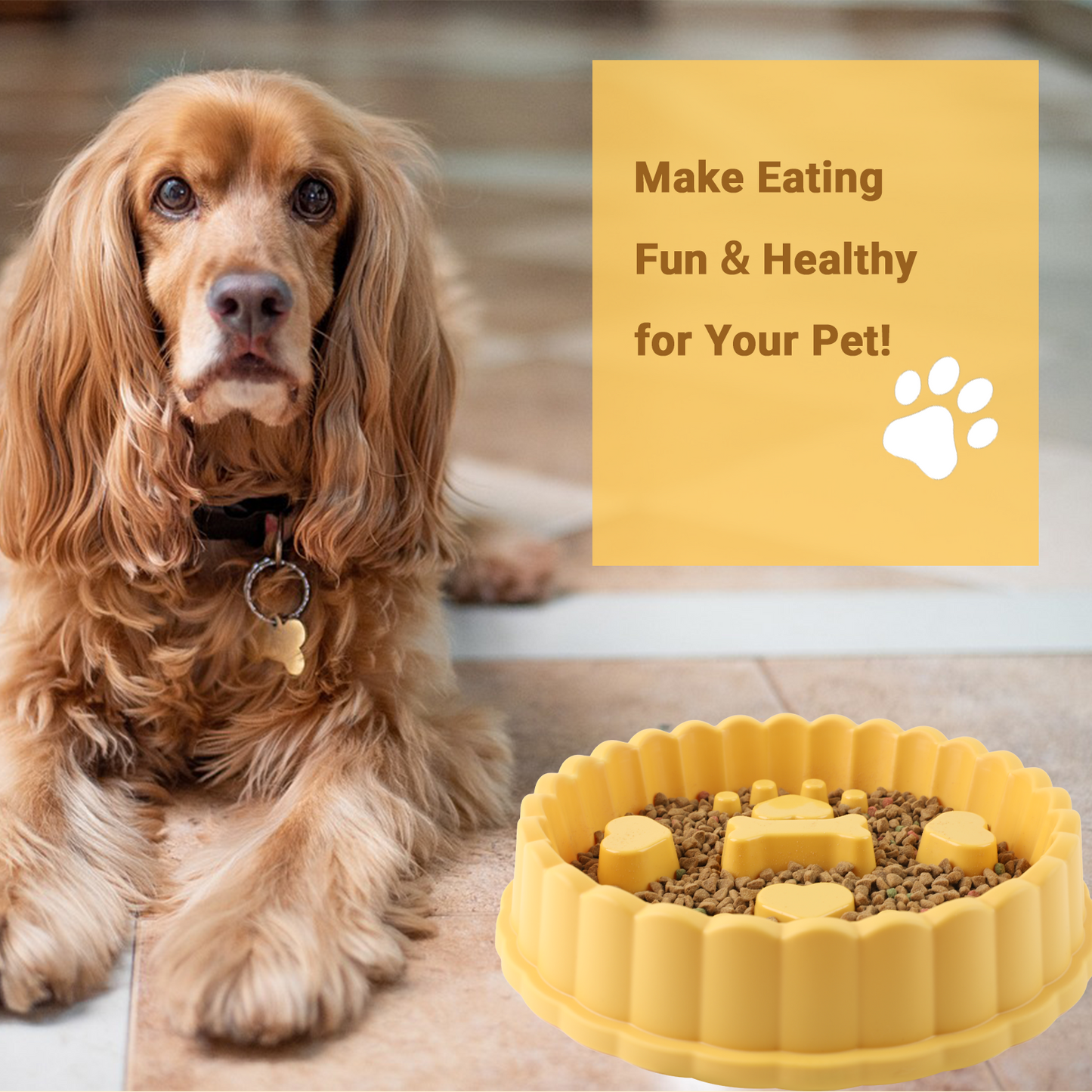 TinyWiz 𝐒𝐥𝐨𝐰 𝐅𝐞𝐞𝐝𝐞𝐫 𝐃𝐨𝐠 𝐁𝐨𝐰𝐥𝐬 𝐟𝐨𝐫 𝐋𝐚𝐫𝐠𝐞 𝐃𝐨𝐠𝐬, Anti-Choking Slow Feeding Dog Puzzle Bowl Interactive Healthy Dog Dishes to Slow Down Eating, Yellow