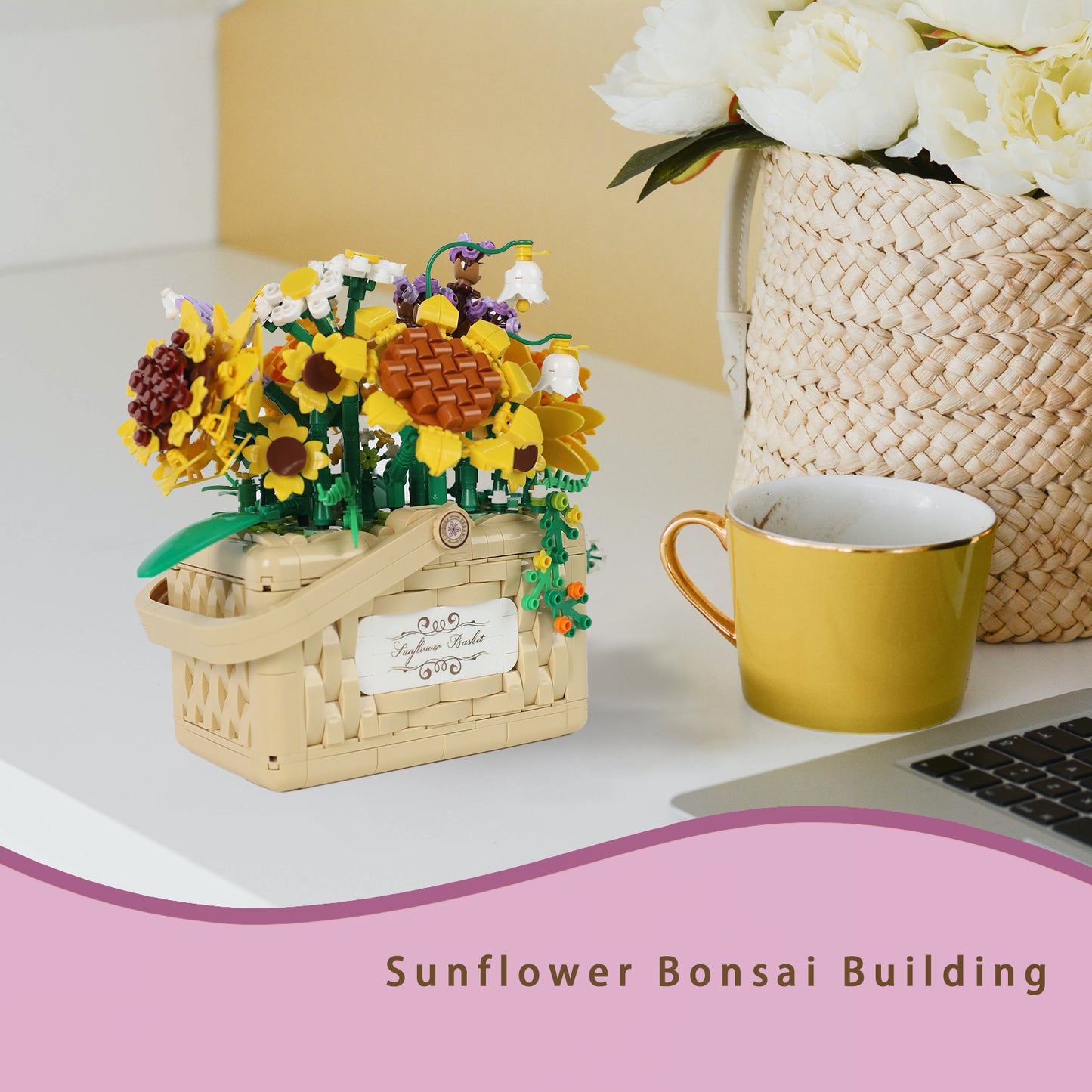 Sunflower Bouquet Building Set - Flower Bonsai Building Blocks Kits Plant Collection, Ideal Gifts for Teen Girl and Adults, Mothers Day, Home & Office Decor