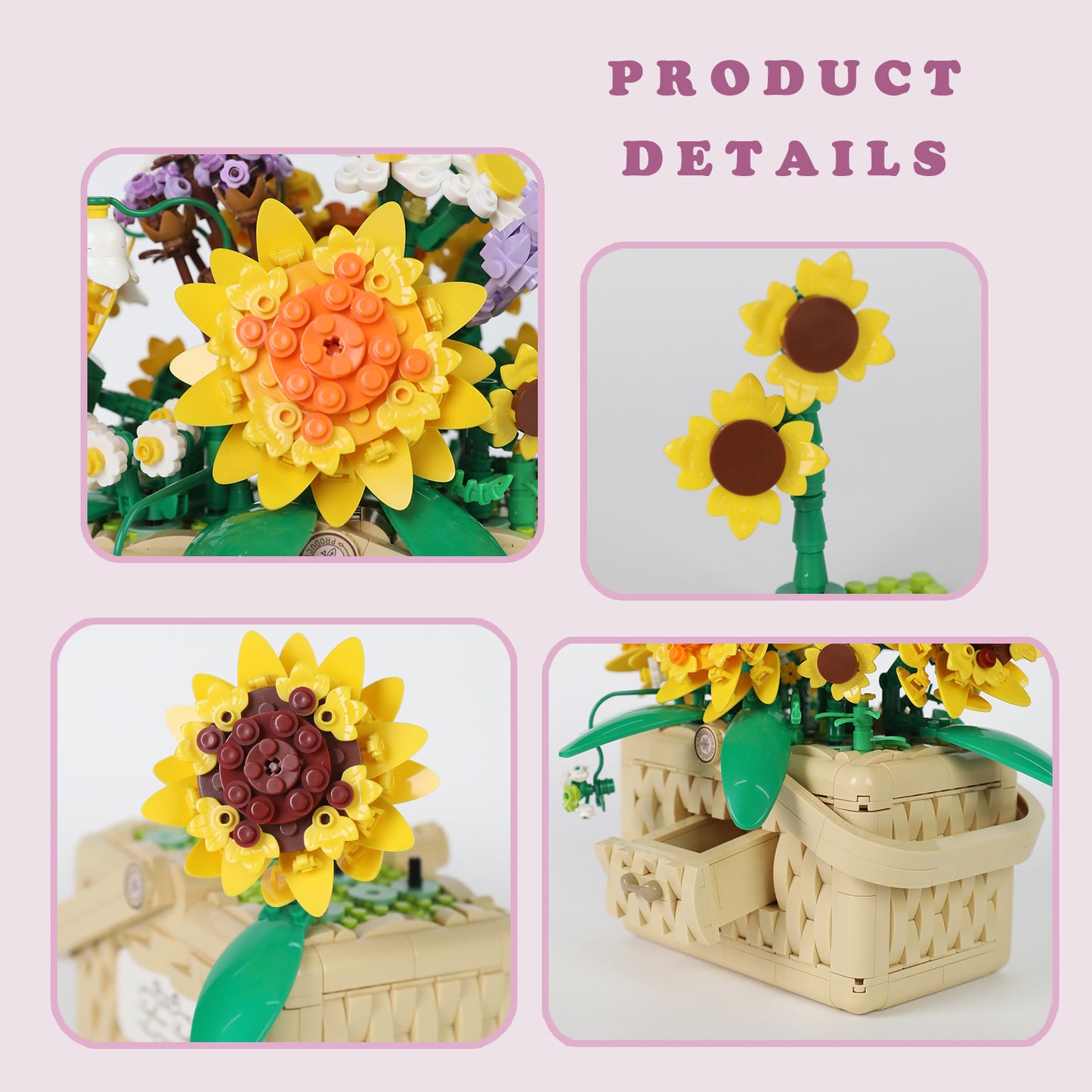 Sunflower Bouquet Building Set - Flower Bonsai Building Blocks Kits Plant Collection, Ideal Gifts for Teen Girl and Adults, Mothers Day, Home & Office Decor