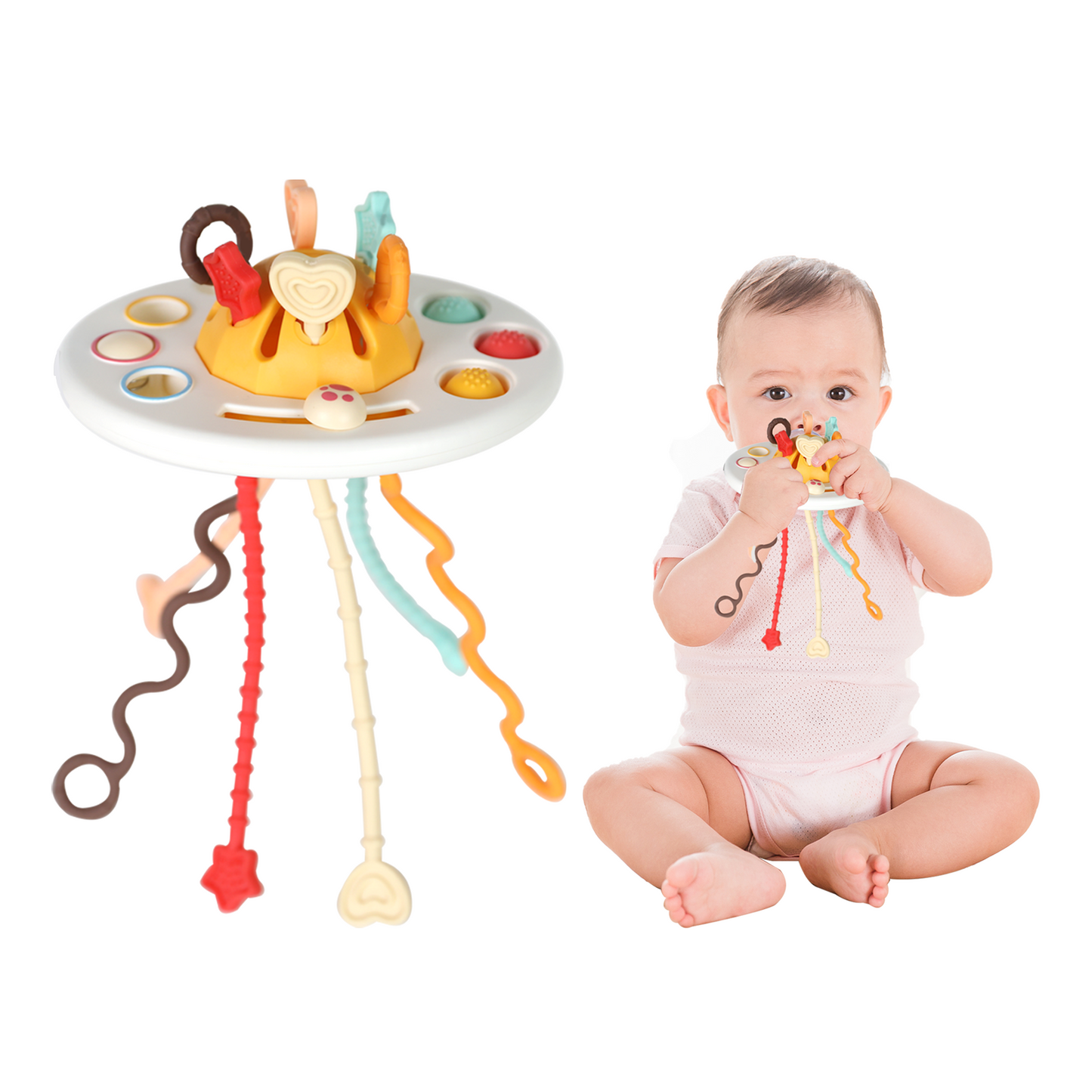 Montessori Toys for Baby, Silicone Pull String Activity Toys,Baby Sensory Toys for Fine Motor Skills, Learning & Educational Toys for Babies, Christmas Birthday Gifts for Toddler 1-3