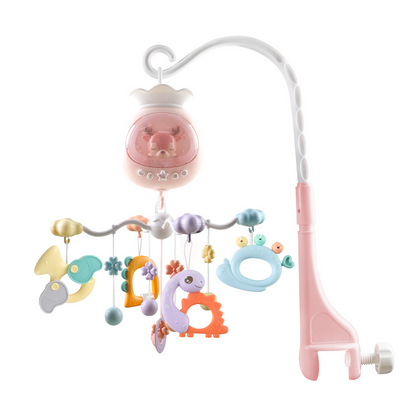 Baby Musical Crib Mobile with Timing Function and Soft Lights, Baby Mobile for Crib with Hanging Rotating Rattles, Remote Control, Crib Mobile for Newborn Girls Boys - Pink