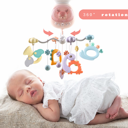 Baby Musical Crib Mobile with Timing Function and Soft Lights, Baby Mobile for Crib with Hanging Rotating Rattles, Remote Control, Crib Mobile for Newborn Girls Boys - Pink