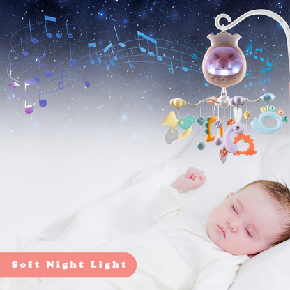 Baby Musical Crib Mobile with Timing Function and Soft Lights, Baby Mobile for Crib with Hanging Rotating Rattles, Remote Control, Crib Mobile for Newborn Girls Boys - Pink